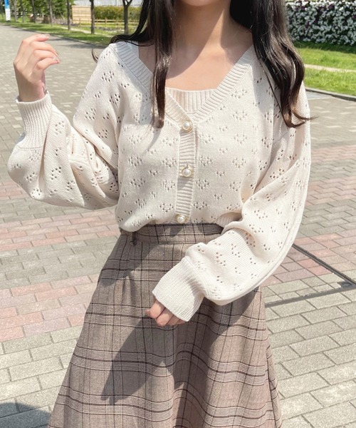 apres jour（アプレジュール）の「透かしカーデ＋キャミSET【ZOZOTOWN限定アイテム】（カーディガン/ボレロ・レディース・アイボリー/ライトピンク/モカ・X-LARGE/フリー）」の9枚目の写真