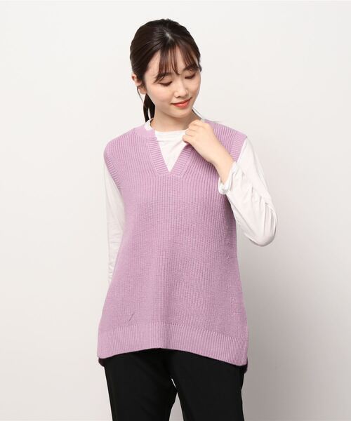 TOKYO SHIRTS（トウキョウシャツ）の「キーネック ニットベスト（ベスト・レディース・ダークブラウン/ライラック/グレー/ラベンダー/ネイビー・M/L）」の5枚目の写真