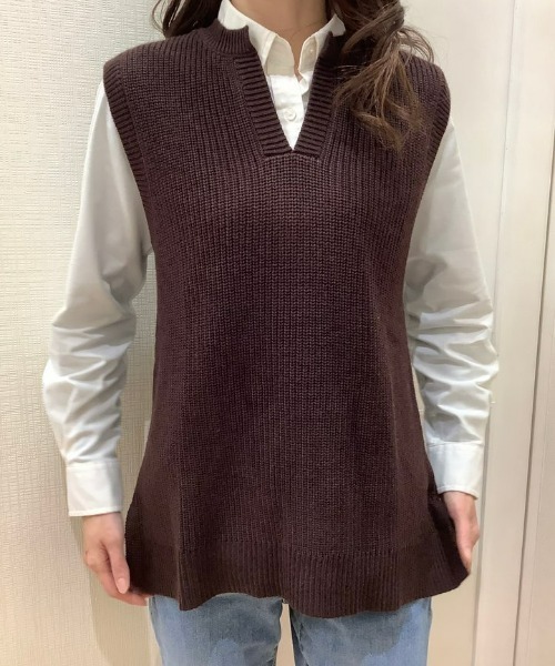TOKYO SHIRTS（トウキョウシャツ）の「キーネック ニットベスト（ベスト・レディース・ダークブラウン/ライラック/グレー/ラベンダー/ネイビー・M/L）」の3枚目の写真