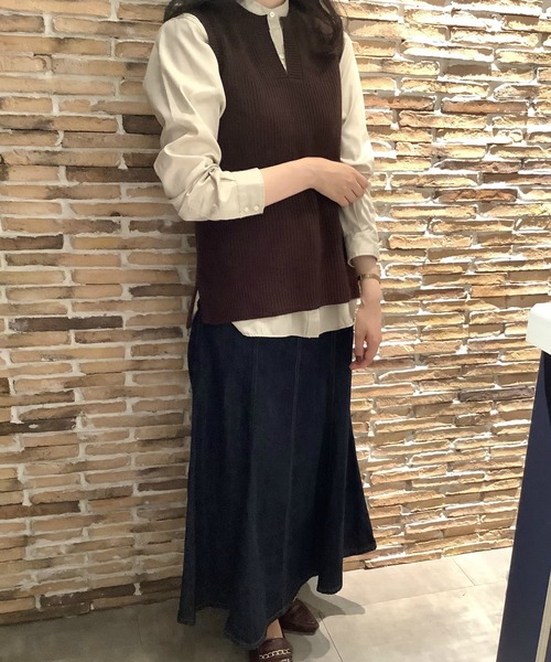 TOKYO SHIRTS（トウキョウシャツ）の「キーネック ニットベスト（ベスト・レディース・ダークブラウン/ライラック/グレー/ラベンダー/ネイビー・M/L）」の8枚目の写真