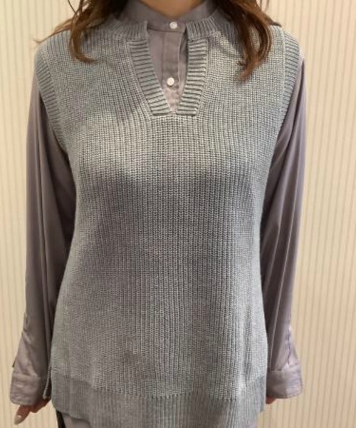 TOKYO SHIRTS（トウキョウシャツ）の「キーネック ニットベスト（ベスト・レディース・ダークブラウン/ライラック/グレー/ラベンダー/ネイビー・M/L）」の21枚目の写真