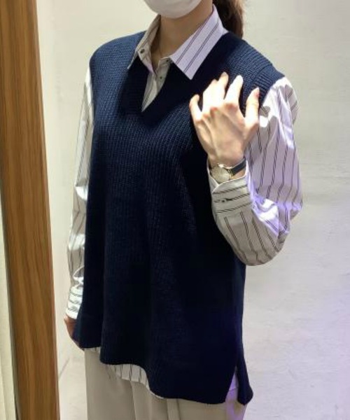 TOKYO SHIRTS（トウキョウシャツ）の「キーネック ニットベスト（ベスト・レディース・ダークブラウン/ライラック/グレー/ラベンダー/ネイビー・M/L）」の22枚目の写真