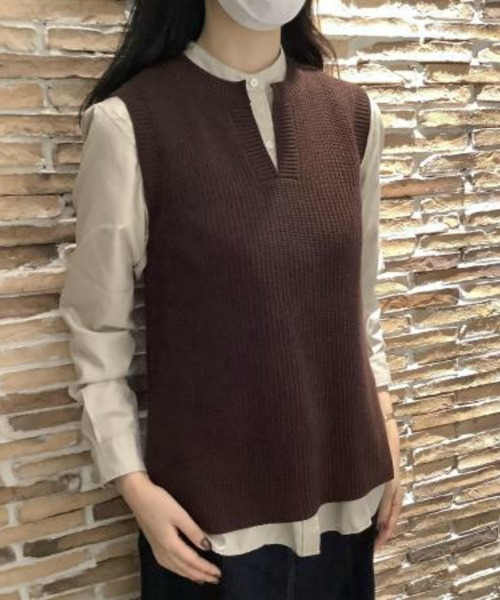 TOKYO SHIRTS（トウキョウシャツ）の「キーネック ニットベスト（ベスト・レディース・ダークブラウン/ライラック/グレー/ラベンダー/ネイビー・M/L）」の13枚目の写真