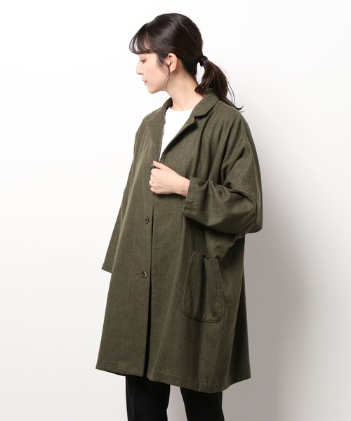 Plantation（プランテーション）の「(S)ウォッシュフラノ（チェスターコート・レディース・カーキ/ブラック/ライトグレー/オフホワイト・M size）」の4枚目の写真