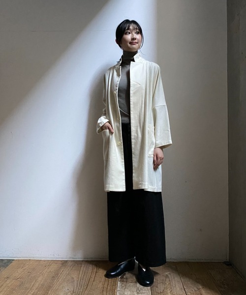 Plantation（プランテーション）の「(S)ウォッシュフラノ（チェスターコート・レディース・カーキ/ブラック/ライトグレー/オフホワイト・M size）」の14枚目の写真