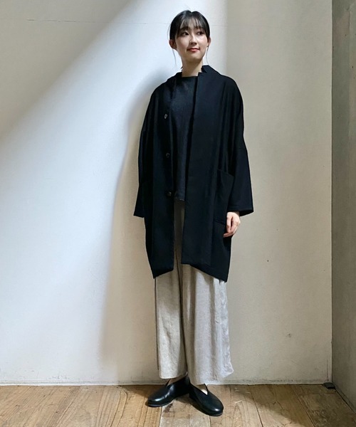 Plantation（プランテーション）の「(S)ウォッシュフラノ（チェスターコート・レディース・カーキ/ブラック/ライトグレー/オフホワイト・M size）」の15枚目の写真