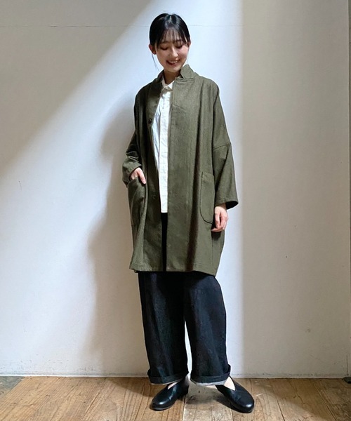 Plantation（プランテーション）の「(S)ウォッシュフラノ（チェスターコート・レディース・カーキ/ブラック/ライトグレー/オフホワイト・M size）」の12枚目の写真