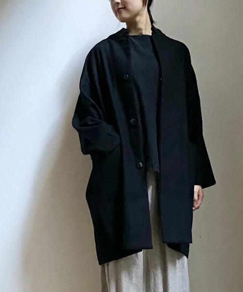 Plantation（プランテーション）の「(S)ウォッシュフラノ（チェスターコート・レディース・カーキ/ブラック/ライトグレー/オフホワイト・M size）」の6枚目の写真