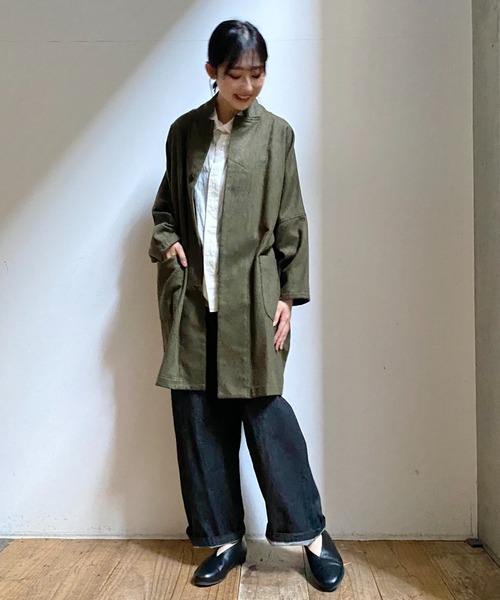 Plantation（プランテーション）の「(S)ウォッシュフラノ（チェスターコート・レディース・カーキ/ブラック/ライトグレー/オフホワイト・M size）」の8枚目の写真