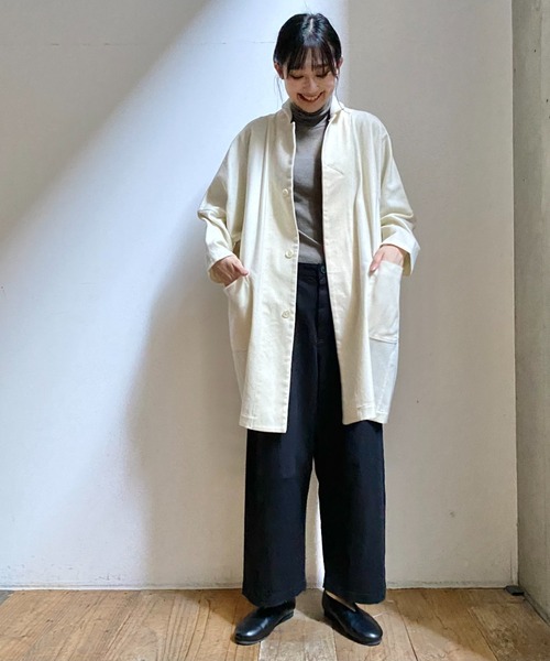 Plantation（プランテーション）の「(S)ウォッシュフラノ（チェスターコート・レディース・カーキ/ブラック/ライトグレー/オフホワイト・M size）」の7枚目の写真