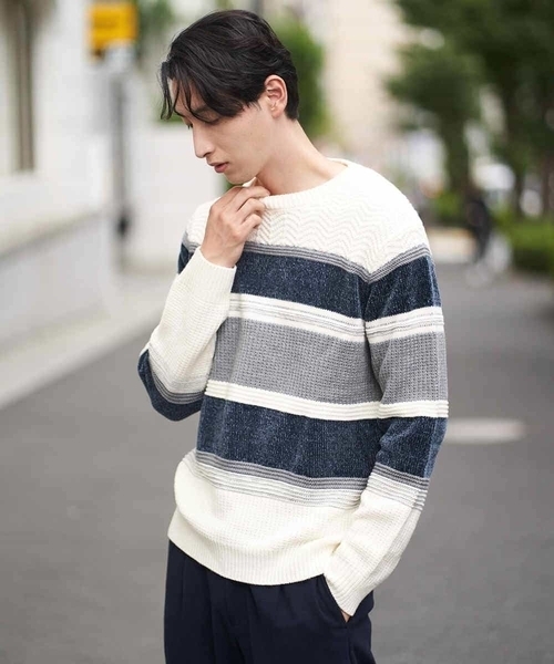 a.v.v（アーヴェヴェ）の「【洗濯機で洗える】モールボーダークルーネックニット[WEB限定サイズ]（ニット/セーター・メンズ・クリーム/ネイビー/グリーン/ライトブルー・44/50/48/46/52）」の22枚目の写真