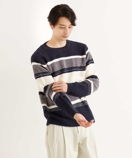 a.v.v（アーヴェヴェ）の「【洗濯機で洗える】モールボーダークルーネックニット[WEB限定サイズ]（ニット/セーター・メンズ・クリーム/ネイビー/グリーン/ライトブルー・44/50/48/46/52）」の21枚目の写真