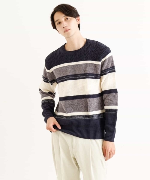 a.v.v（アーヴェヴェ）の「【洗濯機で洗える】モールボーダークルーネックニット[WEB限定サイズ]（ニット/セーター・メンズ・クリーム/ネイビー/グリーン/ライトブルー・44/50/48/46/52）」の20枚目の写真