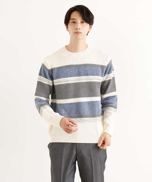 a.v.v（アーヴェヴェ）の「【洗濯機で洗える】モールボーダークルーネックニット[WEB限定サイズ]（ニット/セーター・メンズ・クリーム/ネイビー/グリーン/ライトブルー・44/50/48/46/52）」の19枚目の写真