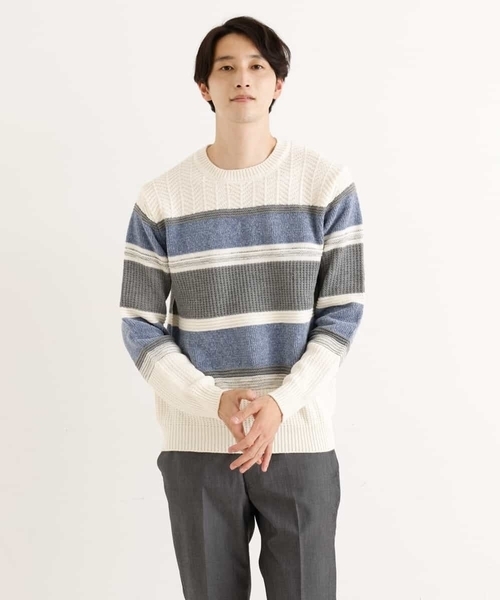 a.v.v（アーヴェヴェ）の「【洗濯機で洗える】モールボーダークルーネックニット[WEB限定サイズ]（ニット/セーター・メンズ・クリーム/ネイビー/グリーン/ライトブルー・44/50/48/46/52）」の18枚目の写真