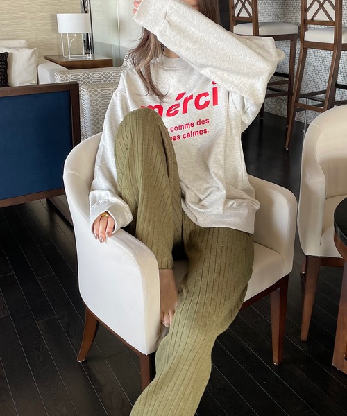Opinion korean town(オピニオン コリアン タウン)の「リブニットワイドパンツ(その他パンツ・レディース・ブラック/アイボリー/カーキ/ブラウン/ブルー/マスタード・FREE)」の4枚目の写真