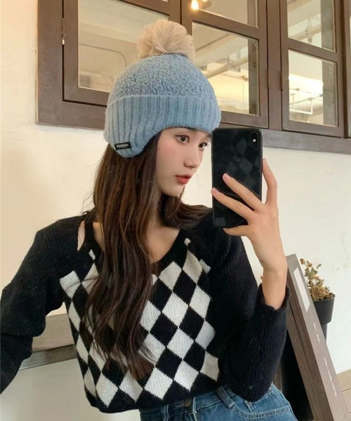 REBALANCE(リバランス)の「イヤーカバー ニット帽(ニットキャップ/ビーニー・レディース・ブラック/ライトブラウン/ブルー/ベージュ・FREE)」の4枚目の写真