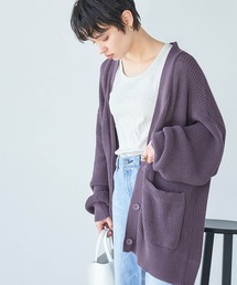 片畦オーバーサイズポケット付きカーディガン