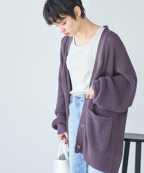 Chaco closet(チャコ クローゼット)の「片畦オーバーサイズポケット付きカーディガン(カーディガン/ボレロ・レディース・ブラック/チャコール/ライトベージュ/グリーン/パープル系・M/L)」の5枚目の写真