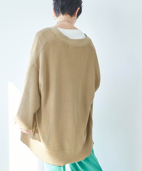 Chaco closet(チャコ クローゼット)の「片畦オーバーサイズポケット付きカーディガン(カーディガン/ボレロ・レディース・ブラック/チャコール/ライトベージュ/グリーン/パープル系・M/L)」の7枚目の写真