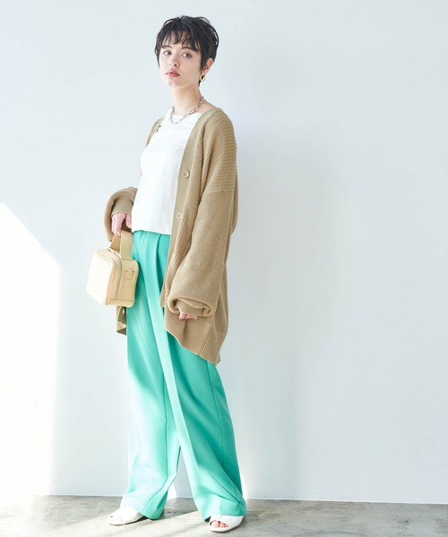 Chaco closet(チャコ クローゼット)の「片畦オーバーサイズポケット付きカーディガン(カーディガン/ボレロ・レディース・ブラック/チャコール/ライトベージュ/グリーン/パープル系・M/L)」の8枚目の写真