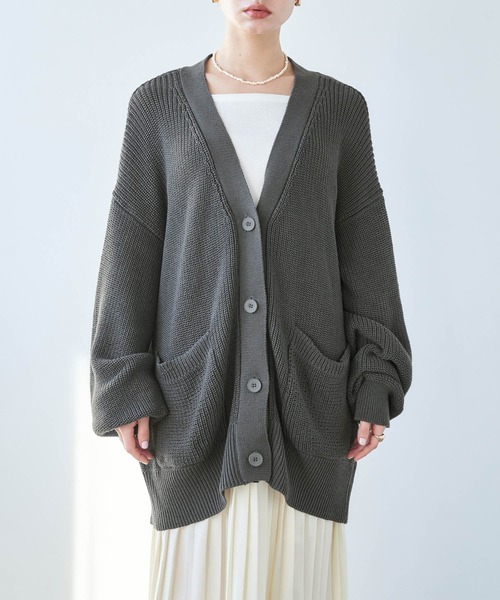 Chaco closet(チャコ クローゼット)の「片畦オーバーサイズポケット付きカーディガン(カーディガン/ボレロ・レディース・ブラック/チャコール/ライトベージュ/グリーン/パープル系・M/L)」の9枚目の写真