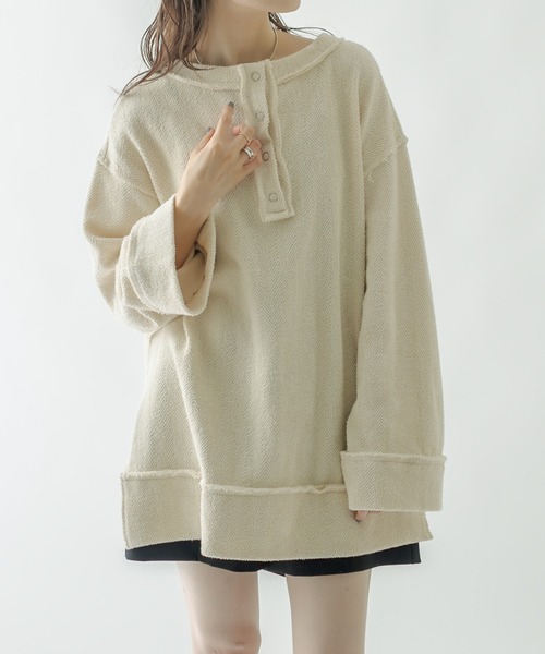 mystic(ミスティック)の「ジャガードヘンリープルオーバー(Tシャツ/カットソー・レディース・ブラック/アイボリー・FREE)」の6枚目の写真