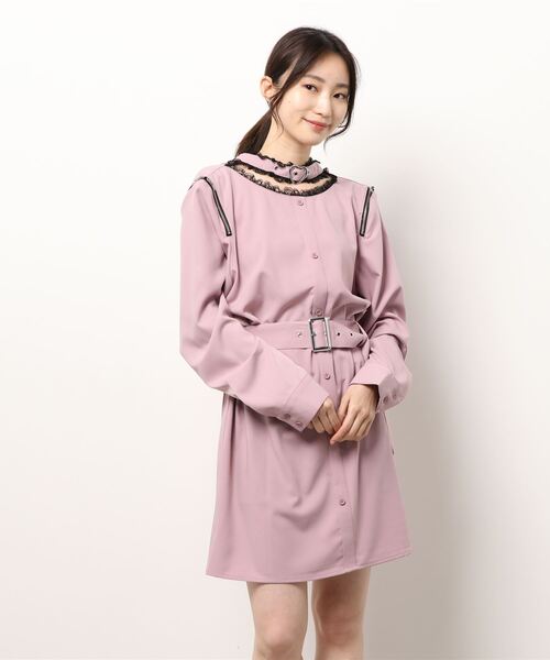 Ank Rouge(アンクルージュ)の「ハートバックルシャツワンピース(ワンピース・レディース・ピンク/A/ブラック・M)」の7枚目の写真