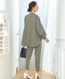 2点セット】プリーツフレアトップス＆テーパードパンツセットアップ