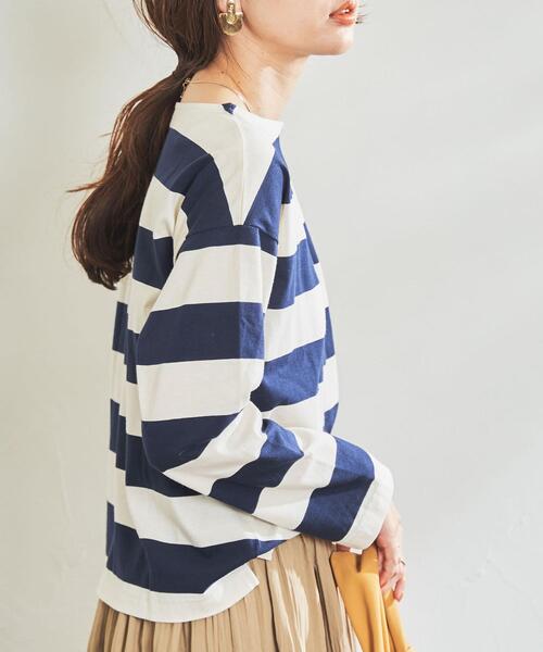 coen（コーエン）の「【WEB限定復刻】ワイドボーダーボートネックカットソー（Tシャツ/カットソー・レディース・ダークグレー/ネイビー/ブラック/ブラウン・MEDIUM/LARGE）」の19枚目の写真