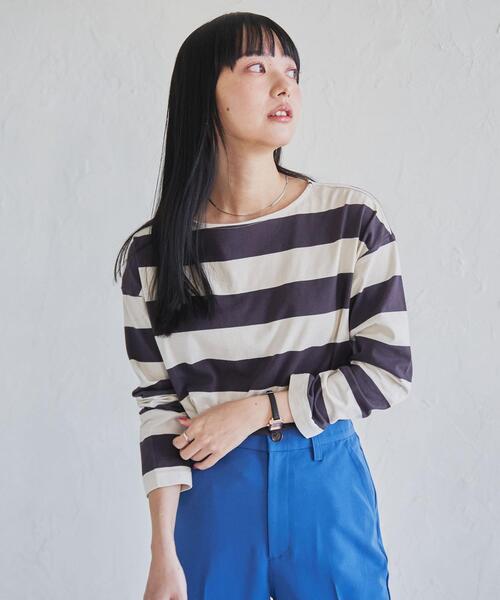 coen（コーエン）の「【WEB限定復刻】ワイドボーダーボートネックカットソー（Tシャツ/カットソー・レディース・ダークグレー/ネイビー/ブラック/ブラウン・MEDIUM/LARGE）」の10枚目の写真