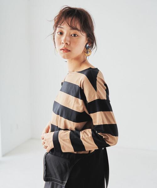 coen（コーエン）の「【WEB限定復刻】ワイドボーダーボートネックカットソー（Tシャツ/カットソー・レディース・ダークグレー/ネイビー/ブラック/ブラウン・MEDIUM/LARGE）」の12枚目の写真