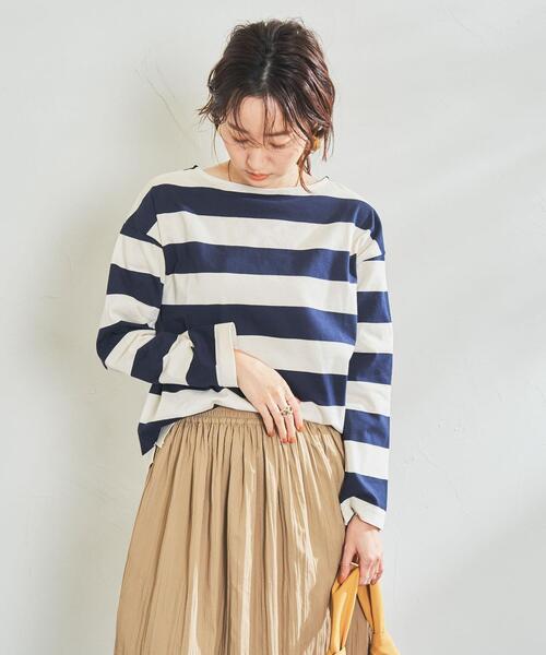 coen（コーエン）の「【WEB限定復刻】ワイドボーダーボートネックカットソー（Tシャツ/カットソー・レディース・ダークグレー/ネイビー/ブラック/ブラウン・MEDIUM/LARGE）」の6枚目の写真