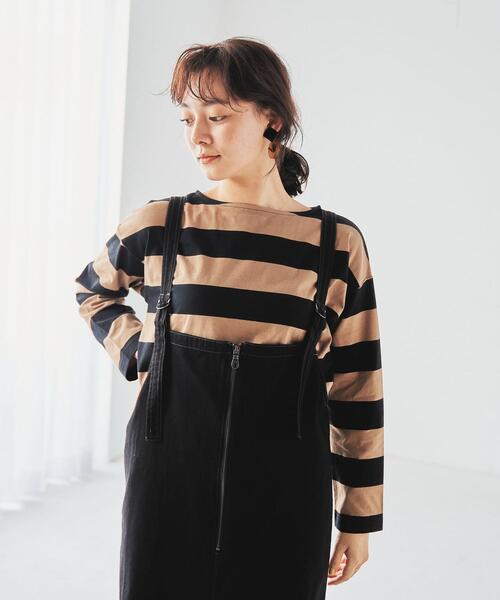 coen（コーエン）の「【WEB限定復刻】ワイドボーダーボートネックカットソー（Tシャツ/カットソー・レディース・ダークグレー/ネイビー/ブラック/ブラウン・MEDIUM/LARGE）」の9枚目の写真