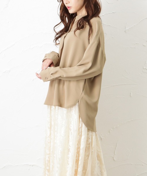 NAVY（ネイビー）の「涼感麻風キーネックブラウス（シャツ/ブラウス・レディース・グリーン/ベージュ/ホワイト・フリー）」の6枚目の写真