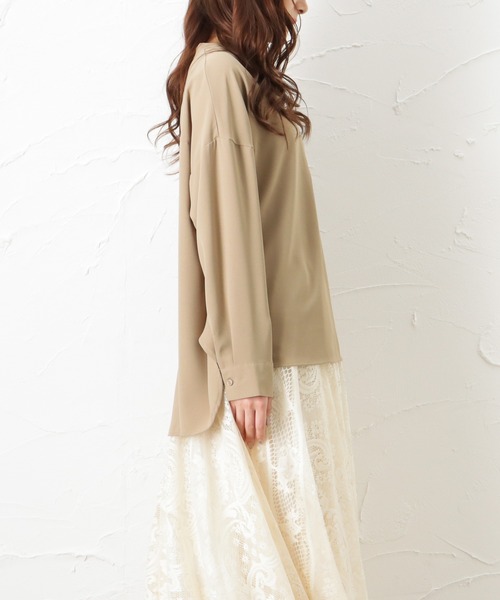 NAVY（ネイビー）の「涼感麻風キーネックブラウス（シャツ/ブラウス・レディース・グリーン/ベージュ/ホワイト・フリー）」の9枚目の写真