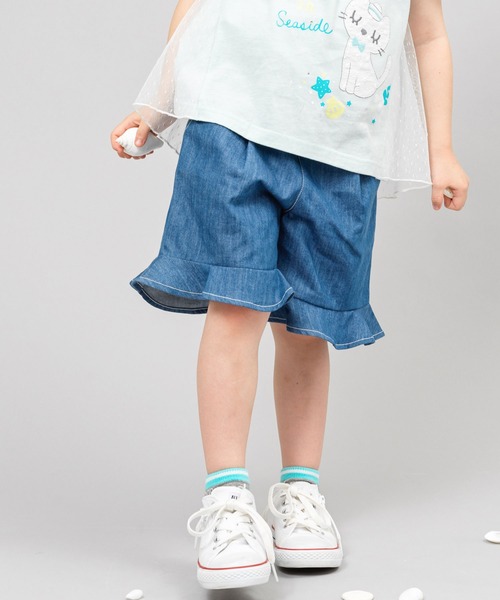 KP(ケーピー)の「デニム/コットンツイルの裾フリルキュロット(100-130cm)(その他パンツ・キッズ・カーキ/ブルー・110cm/100cm/120cm/130cm)」の2枚目の写真