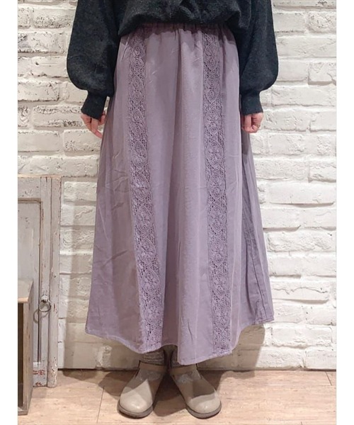 Samansa Mos2（サマンサ モスモス）の「レースギャザースカート（スカート・レディース・ラベンダー/ブラック/キナリ・ﾌﾘ-）」の3枚目の写真