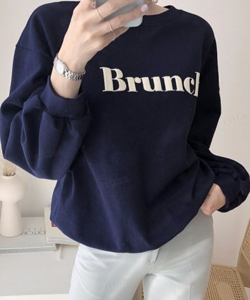 Dalfwin(ダールフィン)の「Brunchカラーロゴオーバーサイズスウェット(スウェット・レディース・ネイビー/ホワイト/グレー・FREE)」の7枚目の写真
