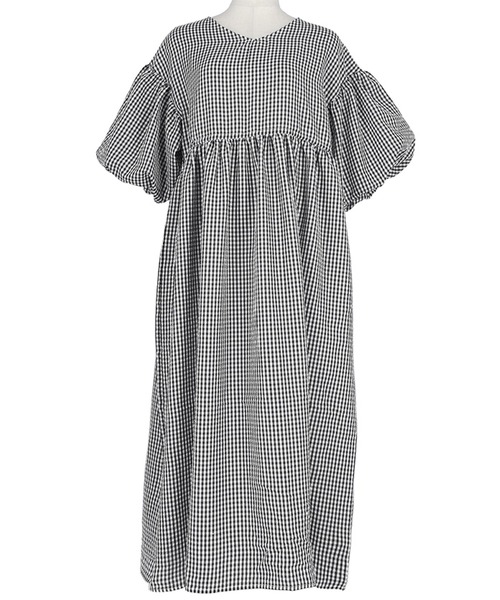 coca(coca)(コカ)の「ギンガムチェックVネックワンピース(ワンピース・レディース・ブラック・M/L)」の6枚目の写真