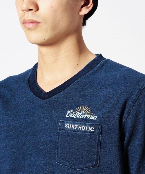 ROSE BUD COUPLES （ローズ バッド カップルズ）の「【カタログ掲載】MCT-15117 INDIGO TEE S/S V/N PKT W/EMB.（Tシャツ/カットソー・メンズ・ダークインディゴブルー/ライトインディゴブルー・SMALL/MEDIUM/LARGE）」の4枚目の写真