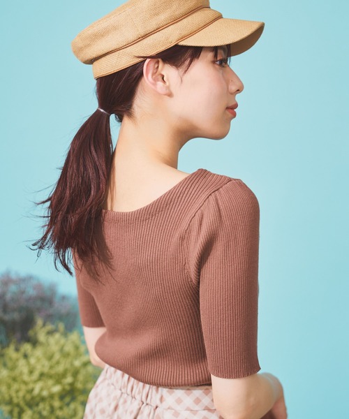 NOELA(ノエラ)の「ツイスト2WAYリブニット(ニット/セーター・レディース・ピンク/ブルー/ブラック/ブラウン/オフホワイト・フリー)」の7枚目の写真