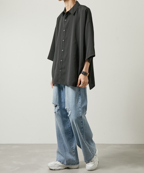 iisy（イージー）の「【 iisy 】ドルマンライクバックプリントシャツ（シャツ/ブラウス・メンズ・ブラック/ライトグレー・S/M/L/XL）」の11枚目の写真