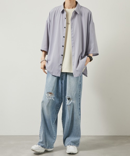 iisy（イージー）の「【 iisy 】ドルマンライクバックプリントシャツ（シャツ/ブラウス・メンズ・ブラック/ライトグレー・S/M/L/XL）」の12枚目の写真