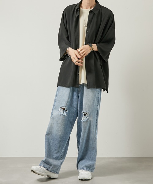 iisy（イージー）の「【 iisy 】ドルマンライクバックプリントシャツ（シャツ/ブラウス・メンズ・ブラック/ライトグレー・S/M/L/XL）」の17枚目の写真