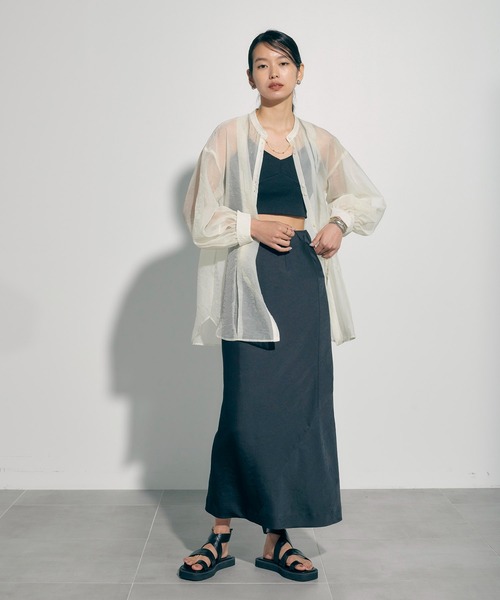 PUBLIC TOKYO(パブリックトウキョウ)の「サテンドレープフレアスカート/ウォッシャブル(スカート・レディース・シルバー/ブラック・FREE)」の21枚目の写真