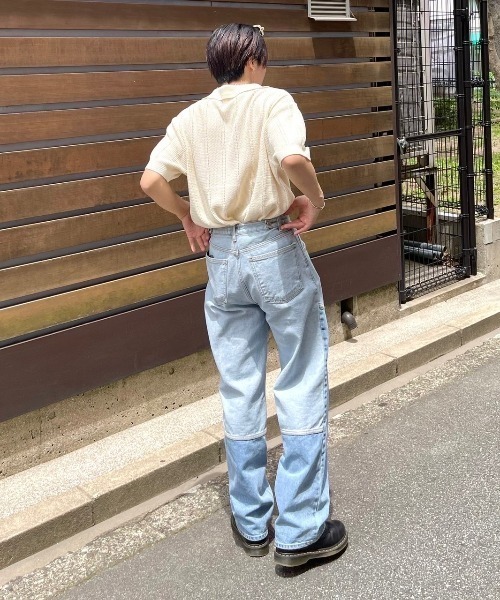 Chikashitsu +(チカシツプラス)の「【Chikashitsu +/チカシツプラス】switch design denim pants/ワイドデニム ブルーデニム デニムパンツ ボトム ズボン(デニムパンツ・メンズ・ライトブルー・M/L)」の5枚目の写真