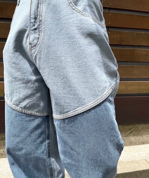 Chikashitsu +(チカシツプラス)の「【Chikashitsu +/チカシツプラス】switch design denim pants/ワイドデニム ブルーデニム デニムパンツ ボトム ズボン(デニムパンツ・メンズ・ライトブルー・M/L)」の8枚目の写真