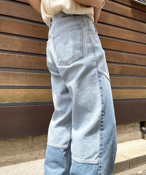 Chikashitsu +(チカシツプラス)の「【Chikashitsu +/チカシツプラス】switch design denim pants/ワイドデニム ブルーデニム デニムパンツ ボトム ズボン(デニムパンツ・メンズ・ライトブルー・M/L)」の9枚目の写真