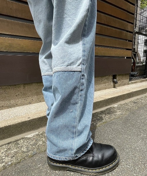 Chikashitsu +(チカシツプラス)の「【Chikashitsu +/チカシツプラス】switch design denim pants/ワイドデニム ブルーデニム デニムパンツ ボトム ズボン(デニムパンツ・メンズ・ライトブルー・M/L)」の10枚目の写真